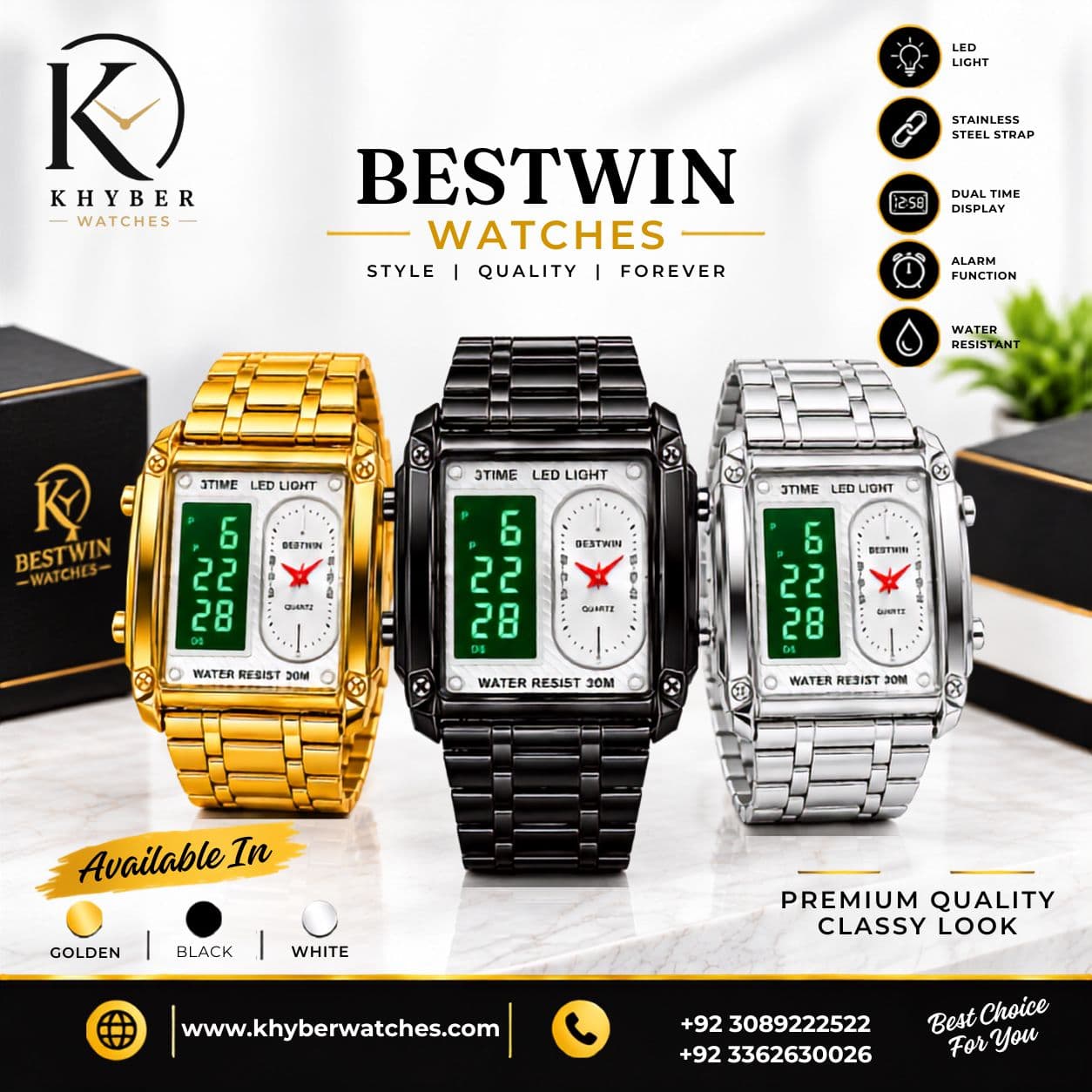 BESTWIN Dual Display steel chane Strap Watch